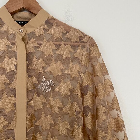 Akris Embroidered Mesh Button Down Shirt in Brown Multi Size 4 - Picture 6 of 6
